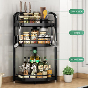 Support de cuisine en fer de qualité supérieure à 3 niveaux de forme personnalisée Support mural exclusif de couleur noire et support à épices debout Prix de gros - Product Image 3