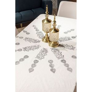 Modern Geometric Pattern Artisan Hand Printed Cotton Linen Rectangular <b>Dining</b> <b>Table</b> <b>Cover</b> 160x200cm Washable for Home Use - Product Image 3