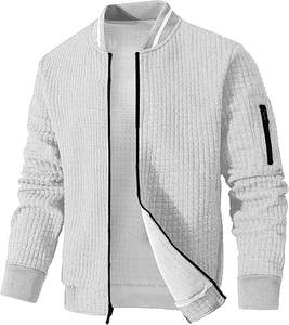 Chaqueta de bombardero ligera de invierno gris claro para hombre, informal al por mayor con bolsillos laterales cómodos ajustables, puños elásticos con cremallera frontal - Product Image 1