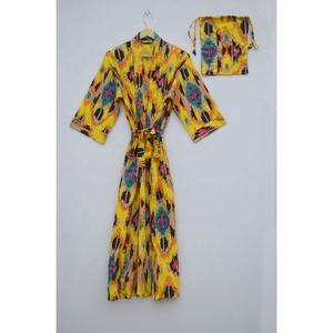 Kimono con estampado de algodón 100% Floral para mujer, camisones para mujer con corbata, borla frontal abierta, batas tejidas de talla XL, ropa de baño para dormir de verano - Product Image 4