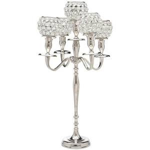 Vente en gros de candélabres lumineux en métal support votif en diamant perlé support couleur argent support créatif poli miroir fait main - Product Image 1