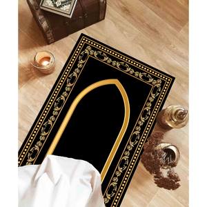 Tapis de prière islamique or et noir : design élégant, lavable en machine, avec tapis à poils doux - Product Image 5