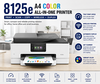 Imprimante jet d'encre couleur tout-en-un A4 8125e sans fil avec scanner recto-verso, copieur et chargeur automatique de documents (ADF) pour bureau, entreprise et domicile, 12 ppm CN