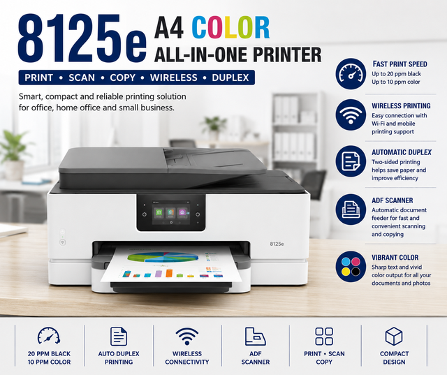 8125e A4 Color All in One Inkjet Printer Wireless Duplex Scanner Copier ADF Office Business Home 12 Cpm CN
