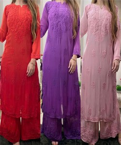 Travail de broderie georgette à la mode lehenga choli avec dupatta vêtements de fête prix de gros vêtement ethnique - Product Image 3