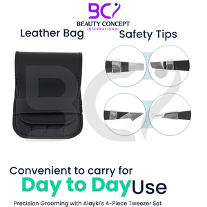 Ensemble de 4 pinces à épiler classiques en acier inoxydable à pointe inclinée, personnalisées, avec étui bleu, durables - Product Image 6