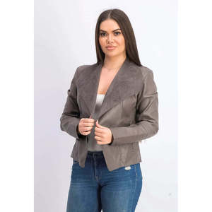 Bar III Women's Brown Flyaway Faux-<b>Leather</b> <b>Jacket</b> Size X-Small Quilted Linen Lining Satin Suede Custom Lightweight for Autumn - Product Image 1
