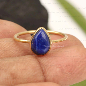 Top vente 925 argent Sterling éternité Vermeil Boho bijoux 7x10mm forme de poire naturel Lapis Lazuli 18K Micron plaqué or bague - Product Image 1