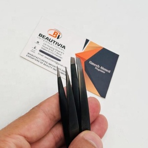 Stainless Steel Fiber Tip Brow Tweezers with Reusable Design Squared and Pointed Tip Stainless Steel Black Eyebrow Tweezers - Product Image 1