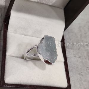 Nouvelle arrivée bijoux en pierre brute bague pour femme aigue-marine naturelle pierre précieuse brute mars pierre de naissance martelée bague en argent Sterling 925 - Product Image 2