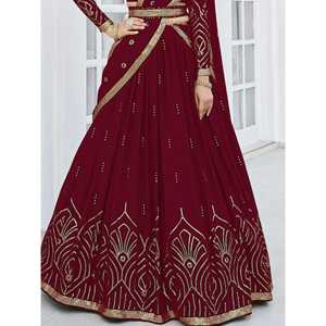 Vestidos de Noche Elegantes de Georgette con Lentejuelas Color Granate, Lehenga Choli para Bodas - Product Image 4