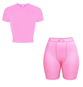 Custom 2024 ผู้หญิงสไตล์ใหม่วาฟเฟิลผ้า 2 ชิ้นกางเกงขาสั้นชุดZip Upเปิดลงปกเสื้อยืดและ 2pcชุดสั้นสําหรับสตรี - Product Image 6