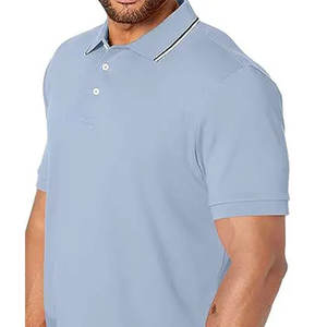 Polo personnalisé pour hommes de haute qualité à manches courtes écologique production durable bleu blanc sublimé marque anti-rides - Product Image 3