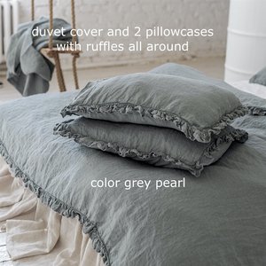 Juego de funda nórdica con volantes de lino Queen King Twin XL al por mayor con fundas de almohada de estilo rústico 200TC para el hogar, bodas, hoteles, hospitales - Product Image 3