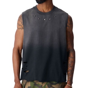 Design <b>Distressed</b> Custom Boxy Cropped Fashionable Tank <b>Top</b> Men's Summer New Arrival Acid Washed Custom Color Streetwear Jersey - Product Image 1