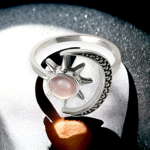 Clásico elegante de alta calidad 925 plata esterlina Natural cuarzo rosa piedra preciosa forma celestial anillo para mujeres niñas joyería Bohemia - Product Image 2