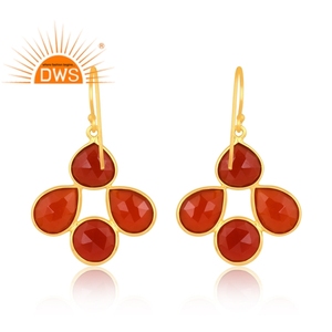 Pendientes Colgantes de Ónix Rojo Natural con Baño de Oro de 18K y Plata de Ley, Última Tendencia, Fabricante de Joyería Fina - Product Image 4