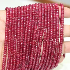 Premium Quality Ruby Faceted Rondelle Corrandum Beads Loose Beads Strand For Jewelry Making