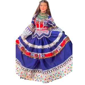 Afghani Vintage Linen Womens Floor-Length V-neck <b>Dress</b> Traditional Embroidery Delicate Beadwork Natural Button Detail Special - Product Image 1