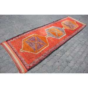 3.2x10.6 ft Turkish Rug, Vintage <b>Runner</b> Rug, <b>Red</b> Orange Plants & trees Rug - Product Image 3