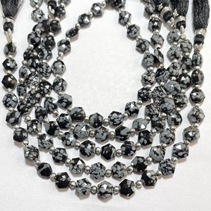 Perles en forme d'hexagone à facettes en obsidienne noire, perles de fantaisie en pierres précieuses naturelles de 7MM, fournitures de perles en gros - Product Image 1