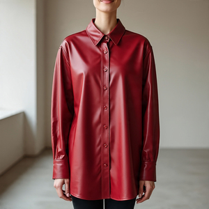 Camisa de piel de oveja de gran tamaño para mujer, prendas de vestir exteriores de manga larga con cuello de plumón y diseño abotonado, estilo de moda Vintage - Product Image 3