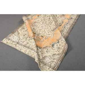 Alfombra Turca Vintage de 4.2x8.5 pies, Alfombra Ikat Naranja - Product Image 4