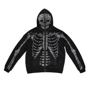 Sudaderas con capucha de diamantes de imitación de cara completa con logotipo personalizado de algodón 100% de peso pesado de alta calidad para hombres ropa de calle de gran tamaño moda para invierno - Product Image 1