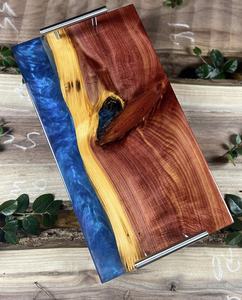 Plateau de petit-déjeuner en bois et résine époxy, design moderne, fournitures pour restaurants et hôtels, plateau de service moderne, vaisselle, plateau en résine de couleur personnalisée - Product Image 6