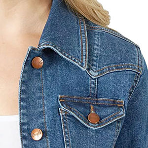 Gran oferta, chaqueta vaquera de estilo Vintage para mujer, Chaquetas vaqueras recortadas plisadas lavadas con piedra personalizadas, relleno de algodón - Product Image 3