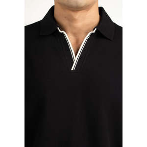 Chemise décontractée pour homme à coupe droite en coton tricoté 100 % avec fermeture éclair, col brodé, respirante, unie, à manches courtes, OEM ODM - Product Image 2