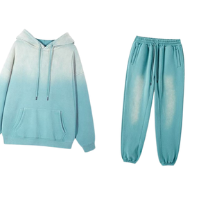 Conjunto Deportivo de Sudadera con Capucha y Pantalones Jogger para Hombre, Color Azul Menta, Lavado Ácido, Felpa Suave, Estilo Urbano Minimalista, Ropa de Invierno - Product Image 4