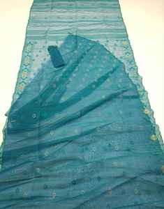 Exclusiva calidad de exportación VERDE Deshi Dhakai Jamdani Sharee para mujeres JAMDANI FABRIC Blue Golden Sky Blue de Bangladesh - Product Image 5