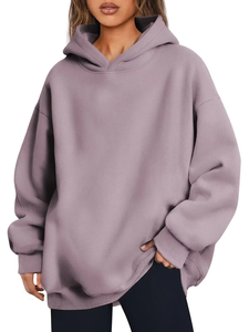 Sweat à capuche femme surdimensionné 100% coton sans ficelle haut à capuche respirant teint uni personnalisé Streetwear pour l'hiver OEM/ODM - Product Image 2