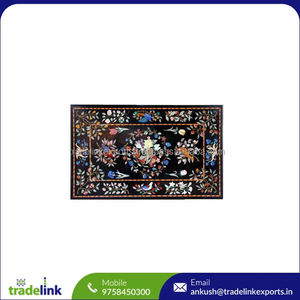 Dessus de table incrusté de marbre Meubles de salon luxueux avec motif imprimé Noir moderne élégant - Product Image 5