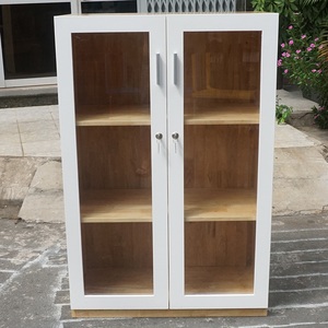Modern 3-Tier Metal Storage Cabinet with Glass Doors and Lock 80x40x120cm Rubber Wood THS68015 Office Filing Cabinet - Product Image 5
