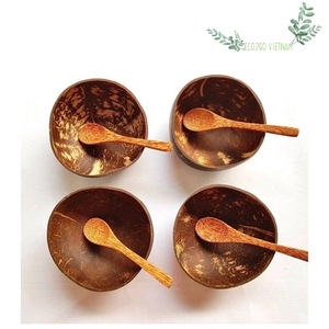 Vietnam écologique de haute qualité logo personnalisé fait à la main bio non poli petit bois salade noix de coco coquilles bols avec cuillères - Product Image 1