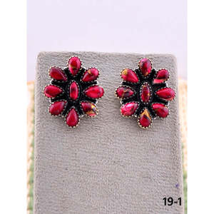 Southwest Rose Dahlia & Sterling <b>Silver</b> <b>Stud</b> Earrings Bezel Setting Flower Pattern Post Earrings - Product Image 5