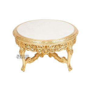 Mesa de Centro Redonda de Lujo con Tapa de Mármol Blanco, Patas Talladas en Oro Elegantes y Diseño Europeo Clásico y Atemporal - Product Image 1