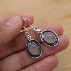Pink <b>Rose</b> <b>Quartz</b> Handmade Jewelry Stone <b>Earrings</b> Natural October Birthstone 925 Sterling Silver Gemstone <b>Earrings</b> Gift for Her - Product Image 4