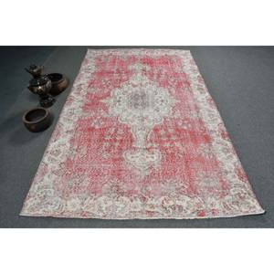 Alfombra turca Vintage, diseño de retazos en rojo y blanco, área grande, Material de lana de 5,2x8,8 pies con respaldo de látex para pasillo y dormitorio - Product Image 1