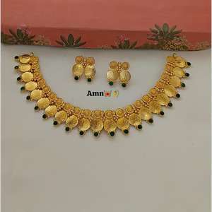 Antique Gold Plated Temple Design Necklace <b>Set</b> Embellished with Pota Stones Elegant Ethnic <b>Jewelry</b> <b>for</b> <b>Women</b> - Product Image 2