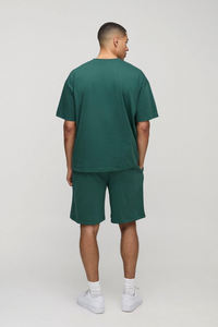 Conjuntos de pantalones cortos y camisetas, chándal extragrande con logotipo personalizado, conjunto doble informal de algodón 100% para hombre - Product Image 2