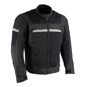 Men's All-Season Windproof Sportswear Black Armored Mesh Racer Motorcycle Jacket with Reflective Piping for Motorbike Riding - Product Image 1
