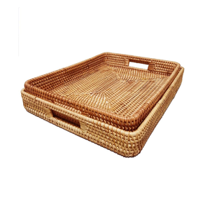 Plateau en rotin design tendance, durable, écologique, de forme carrée, blanc, plateau de service en rotin - Product Image 5