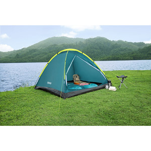 Tente de camping touristique extérieure 2 personnes avec sac de transport 205x145cm, tissu en maille, poteaux en fibre de verre, structure une chambre - Product Image 6