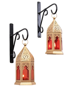 โคมไฟโมร็อกโกโลหะเคลือบสีทองพร้อมกระจกสีแดงโคมไฟสำหรับโรงแรมโคมไฟเดือนรอมฎอนใช้ตกแต่ง - Product Image 1