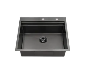 TRIHO TRs-1053 High Quality Black Stainless Steel Drop In Top Mount Single Bowl Kitchen Sink