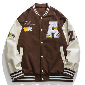 แจ็กเก็ตผ้าขนแกะปักโลโก้ได้ตามต้องการสำหรับผู้ชายแจ็กเก็ตเบสบอลมีตัวอักษรกำมะหยี่แขนเสื้อแจ็คเก็ตหนังว่างเปล่าแนววินเทจสำหรับฤดูหนาว - Product Image 2
