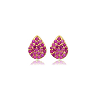Rubí CZ piedra pera gota forma Stud pendientes venta al por Mayor turco hecho a mano 925 joyería de plata esterlina